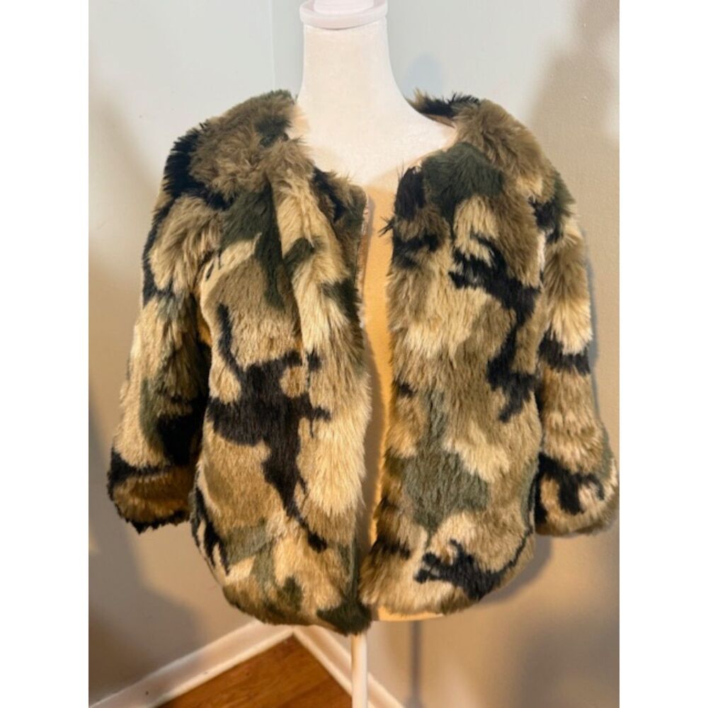 Beyliss Italy Faux Fur Camo Jacket Size 42 Mob Wife Streetwear Gorpcore Y2K VGC‎